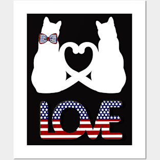 Two white cats in love in american style Posters and Art